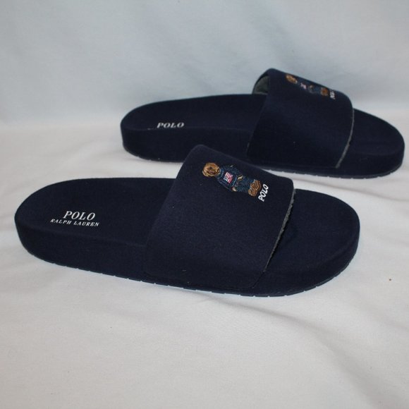 NIB POLO RALPH LAUREN MEN'S BEAR COTTON SLIDE NAVY‎ BLUE - Picture 3 of 5